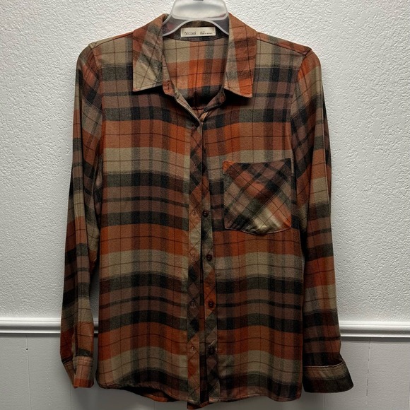 NWOT! Becool Women’s Plaid Button Up Long Sleeve Sz M Open Breast Pocket, V561 - Picture 5 of 15